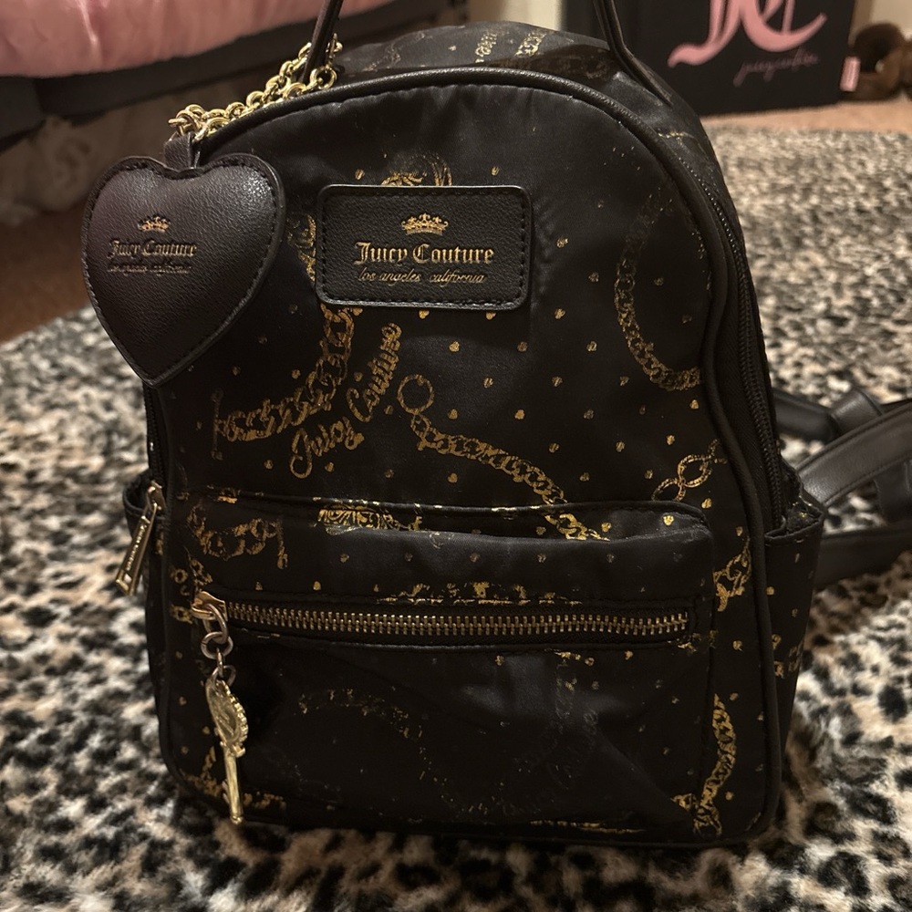 Juicy Couture Black Mini Backpack with Gold Print